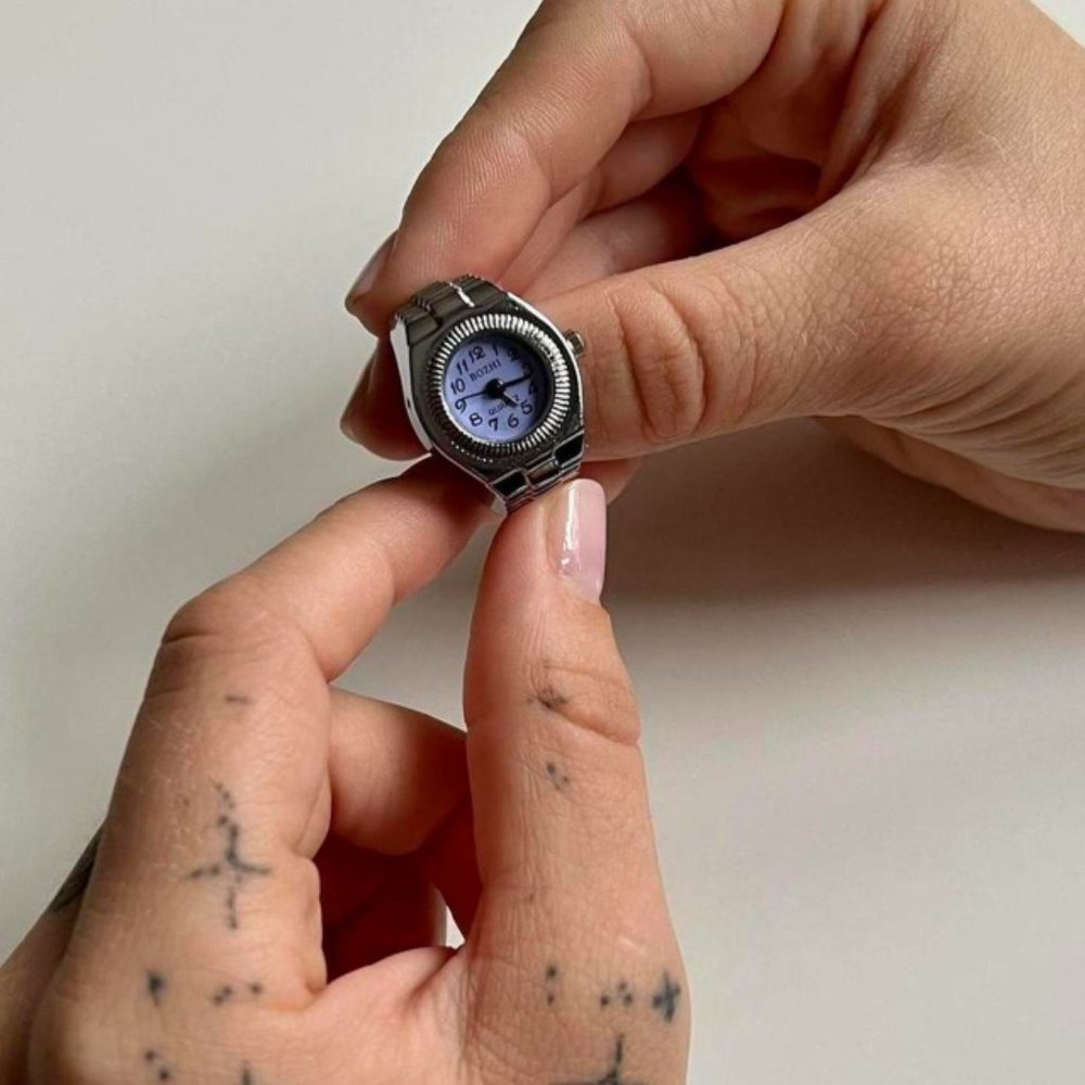 Y2K 2000s Vintage Retro Silver Tone Watch Ring with Round Face